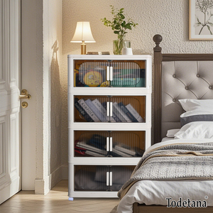 ตู้เก็บของแบบพับได้หลายชั้นทันสมัยสำหรับห้องนอน ป้องกันฝุ่น ประหยัดพื้นที่ ชั้นวางอเนกประสงค์สำหรับห้องครัวและห้องนั่งเล่น - Product Image 6