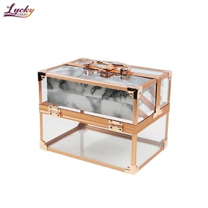 Trousse de maquillage acrylique marbre doré pour maquillage professionnel Portable avec plateaux trousse de toilette cosmétique - Product Image 1
