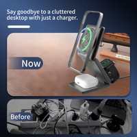 Chargeur sans fil portable pliable multifonction 3 en 1 15W avec entrée Type-C anti-feu pour téléphone portable, montre et écouteurs