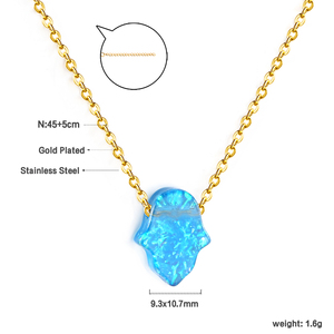 Collana con Ciondolo Mano <span class=keywords><strong>di</strong></span> Fatima in Acciaio Inossidabile Placcato Oro 18k con Pietra Opale Blu, Gioielli alla Moda per Donne - Product Image 2