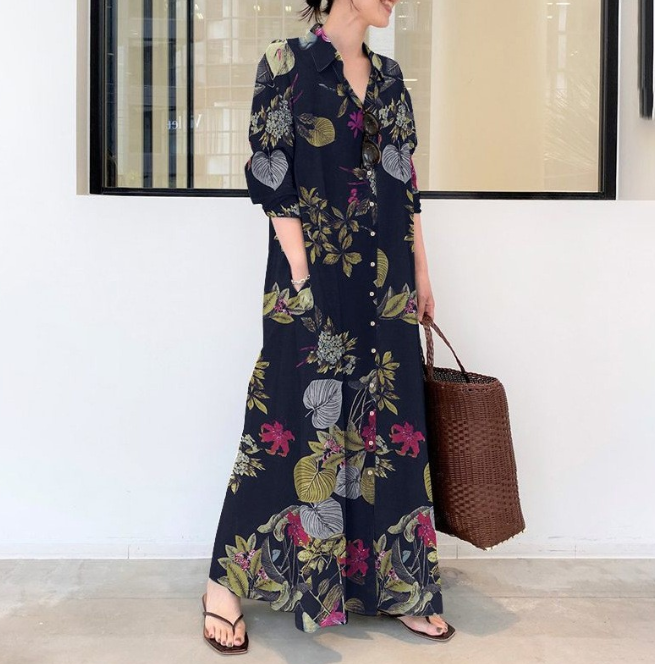 japanese shirt dress New Lining Dress Long Sleeved Cotton Linen Printed Japanese Style Simple  Loose Casual Long Shirt Dress| Alibaba.com