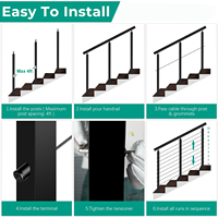 Kit complet de garde-corps d'escalier noir 8-12 pieds, système de câbles en acier inoxydable antirouille haute sécurité pour terrasse et balcon résidentiel