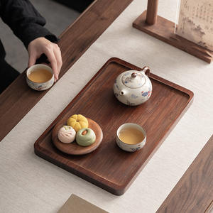 Plateau rectangulaire pliable en bois de bambou poignée de Style chinois service à un niveau pour la maison salle à manger <span class=keywords><strong>cuisine</strong></span> pour gâteau eau salle de bain - Product Image 2
