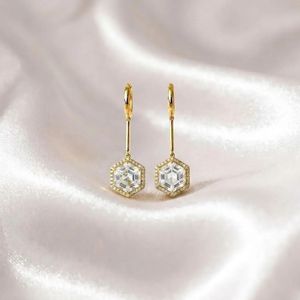 Natural White Topaz Cubic Zirconia Hexagon <b>Dangle</b> <b>Earrings</b> Elegant Clear Gemstone Drop <b>Earrings</b> in 925 Sterling Silver Fine - Product Image 1