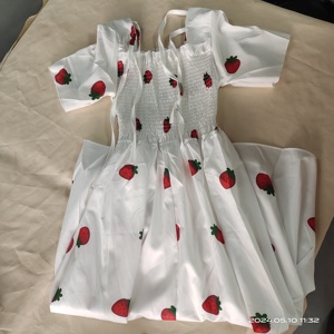 Váy trắng không lưng kiểu Pháp in họa tiết mùa hè, cổ vuông, dáng công chúa, kiểu tiên nữ, size S-2XL, tươi tắn và thanh lịch - Product Image 5