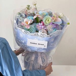 ผ้าตาข่ายปักลายลูกไม้สำหรับห่อดอกไม้ วัสดุห่อของขวัญลายดอกไม้ขอบหยักโรแมนติก ผ้าทูลล์สำหรับห่อช่อดอกไม้งานแต่งงาน - Product Image 1