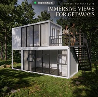 Maison conteneur moderne étanche, bâtiment à un étage détachable, mur-rideau en verre, balcon, terrasse, hôtel extérieur, villa, parc