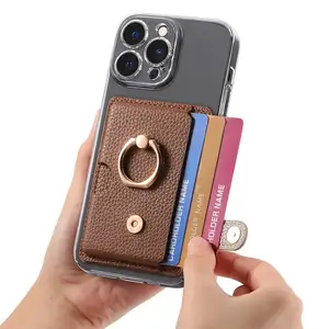 Matching mobile phone case card sleeve multi wallet stand function credit card holder with finger ring