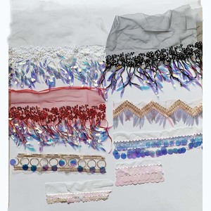 Tự làm quần áo may phụ kiện sequined lưới Organza vải ren cho trang phục trang phục vàng chủ đề tùy chỉnh đính cườm vải ren - Product Image 4