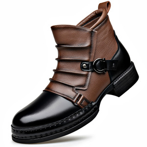 Martin Boot <b>Men</b> Ankle Round Toe Chunky <b>Heel</b> Plush Lining Rubber Outsole Buckle Decoration Anti Slippery Winter Style - Product Image 4