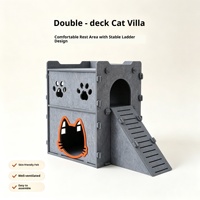 Maison pour chat en feutre à deux niveaux, semi-fermée, avec escalier, design respirant, abri intérieur sécurisé pour chats, toutes saisons