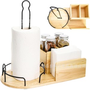 Porte-serviettes en bois avec support à condiments et organiseur de serviettes pour le rangement sur le comptoir de cuisine - Product Image 1