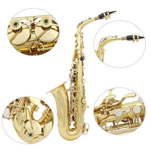 Saxophone alto en lautre en la, laqué or, instrument à vent en bois avec étui de transport, gants, chiffon de nettoyage, brosse, sangle de saxophone, sourdine - Product Image 4