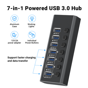 Justlink USB3.0 Adaptador de concentrador USB de 7 Puertos 1M Estación de acoplamiento de carga rápida Compatibilidad multidispositivo para <span class=keywords><strong>iPhone</strong></span> MacBook PC Laptop - Product Image 2
