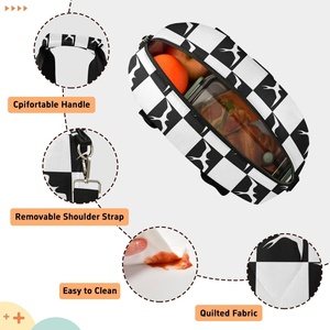 Sac isotherme matelassé noir et blanc à motif damier pour aliments chauds/froids, sac isotherme Iwa Birds avec bandoulière amovible - Product Image 4