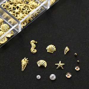 Wholesale Nail Accessories 12 <b>Grids</b> Sea Style Sea Star Charms Pearl Rhinestone Nail for Summer Nail Decoration - Product Image 6