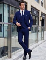 Costume de mariage et d'affaires sur mesure ODM pour homme, bleu roi, 3 pièces, simple boutonnage, revers cranté, coupe ajustée, vente en gros, fabricant