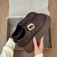 Mocassins à plateforme pour femme Printemps 2026, style britannique, à scratchs, empeigne en PU, semelle épaisse et robuste, chaussures décontractées habillées