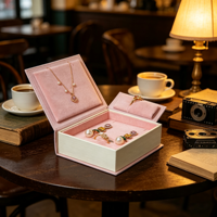 Coffret Cadeau Bijoux Rose Vintage avec Chaîne Dorée, Pendentif Perles, Boucles d'Oreilles Perles, Bague Rubis – Emballage Vente en Gros, Ensemble Cadeau