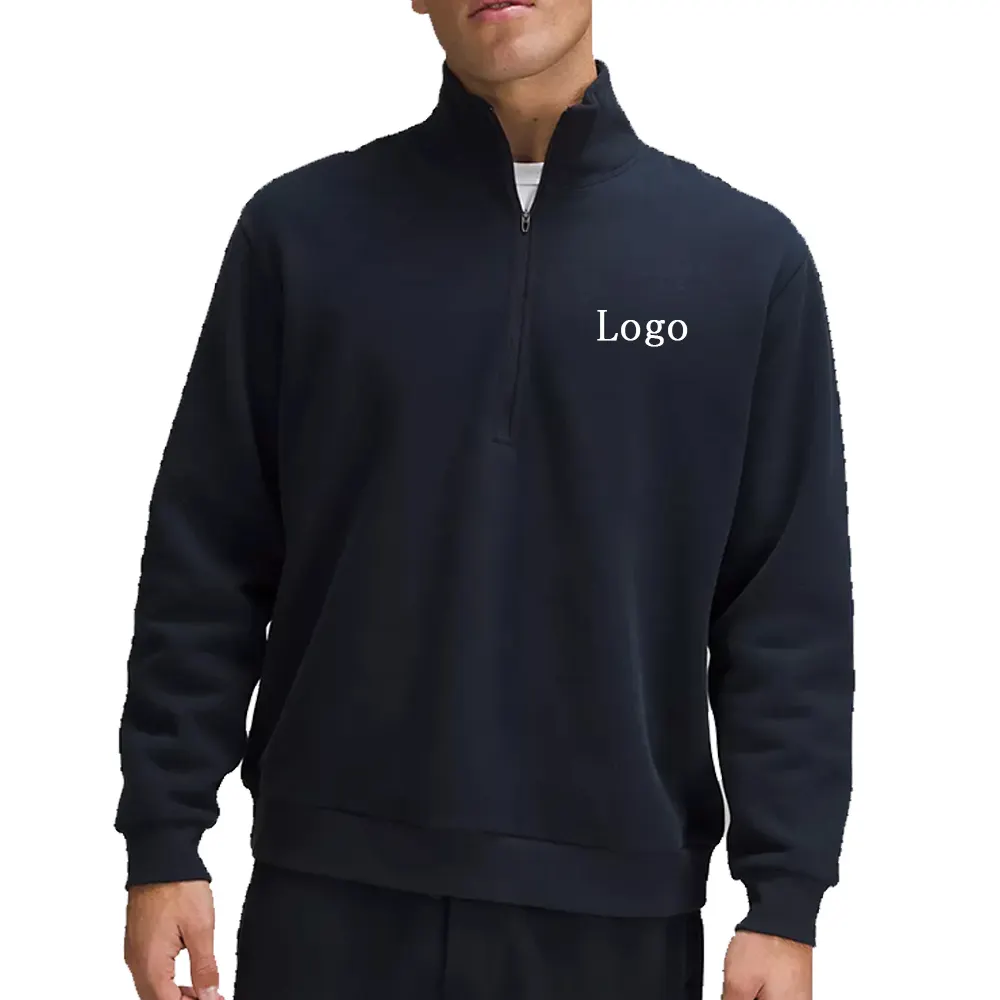 Wholesale Fleece Zip Up Hoodies Custom Oversized Sweatshirt Blank Cropped Drop Shoulder Zip Up No Pocket Hoodie Men
