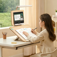 Table de dessin réglable pour enfants, planche inclinable en bois avec lampe de bureau LED anti-lumière bleue pour l'école à domicile