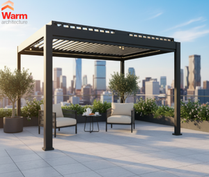 Serre bioclimatique, pergola à lamelles <span class=keywords><strong>en</strong></span> aluminium thermolaqué, <span class=keywords><strong>abri</strong></span> <span class=keywords><strong>de</strong></span> <span class=keywords><strong>jardin</strong></span> pliable avec portes coulissantes <span class=keywords><strong>en</strong></span> verre - Product Image 1