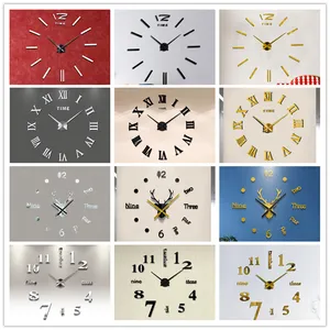 モダンな大きなミラーステッカー壁時計北欧のシンプルなアラビア数字番号Diy時計粘着壁紙ホールリビングルームの装飾