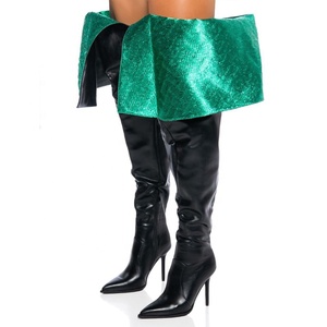 Botas Altas de Mujer con Ajuste Súper Ancho, Cremallera Lateral, Tacón de Aguja, Punta Fina, Botines Largos hasta el Muslo - Product Image 1