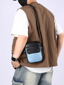 Bolso de Hombro de PU de Lujo para <span class=keywords><strong>Hombre</strong></span>, Cuadrado Pequeño, Impermeable, con Cremallera, Diseño Color-Block, de Cuero PU, Casual, con Logotipo Personalizado, Venta al por Mayor, a la Moda - Product Image 2