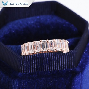 Tianyu Đá Quý 3*5Mm <span class=keywords><strong>Emerald</strong></span> Cắt Moissanite 10K 14K 18K Rose Gold 3/4 Ban Nhạc Thiết Lập Eternity Ban Nhạc Cho Phụ Nữ Cưới - Product Image 5