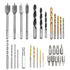31 Piece <b>Drill</b> <b>Bit</b> Set Woodworking Household Diy Twist Flat Forstner <b>Bits</b> Steel Bright Finish Round Shank 6.35mm - Product Image 1