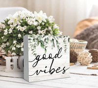 Boîte à blocs en bois blanc fait main rustique signe Table d'étagère décorative peinte de style moderne pour la maison ou le bureau