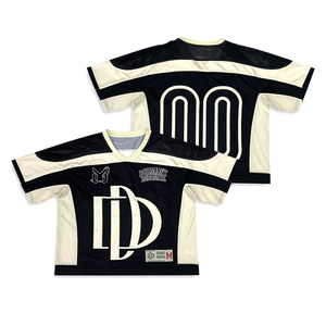 Camiseta de Fútbol Americana Personalizada Extra Grande Negra con Logotipo Bordado por Sublimación, Estilo <span class=keywords><strong>Americano</strong></span> para Fanáticos, Hombros Caídos - Product Image 1