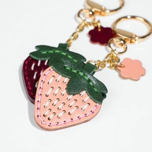 DIY Handmade PU Leather Strawberry Keychain No Worries Series Bag Charm Handmade Gift Bag Charms Accessories - Product Image 2