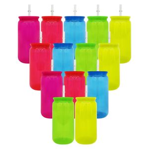 New Clear Plastic Acrylic 16Oz Neon Color Durable Beer Soda Can With Lid <b>Straw</b> for Vinyl and Dtf Uv Transfer Sticker - Product Image 1