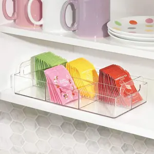 Organizzatore di stoccaggio per bustine di caffè in acrilico con manici Caddy Tote Bin per bustine di tè pacchetti dolcificanti e piccoli pacchetti