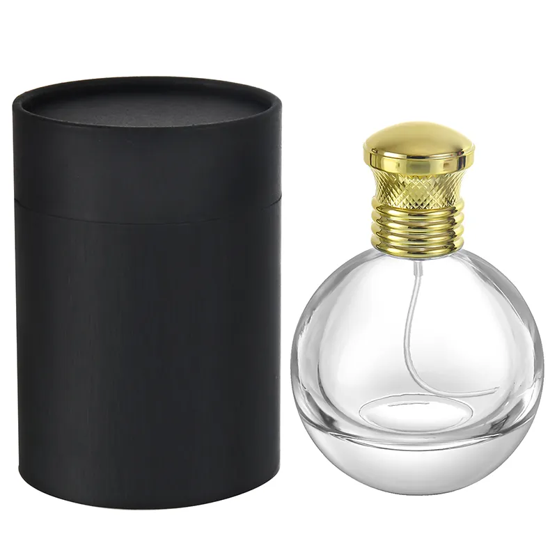 Stock Einfache kugelförmige dicke Unterseite Runde Luxus glas Parfüm flasche Leere Parfüm flaschen mit Verpackung