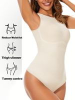 Body gainant sans couture à col rond et sans manches, effet ventre plat et taille cintrée, amincissant et rehausseur de fesses, couleur unie