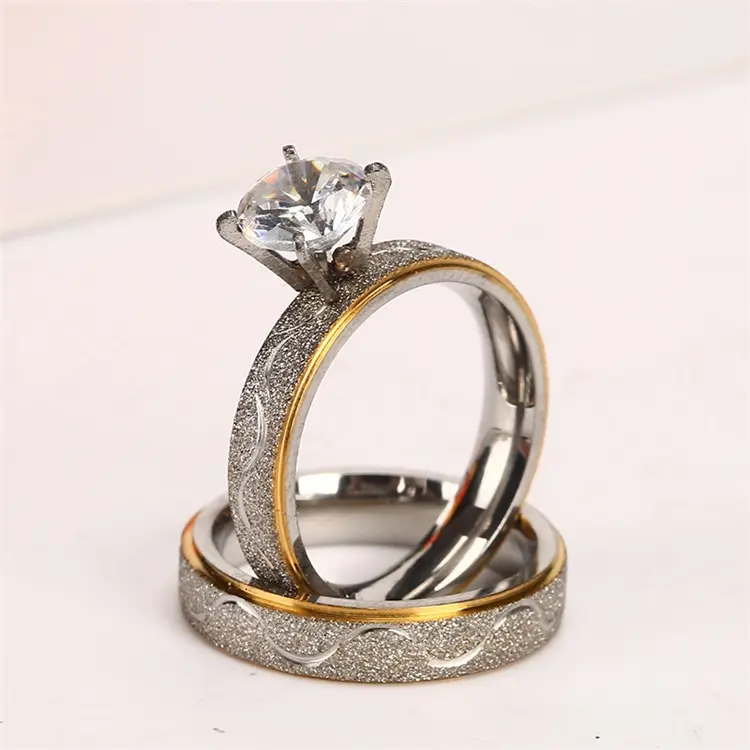 Eternity Diamond Trau ringe Edelstahl für Mädchen Verlobung vergoldet Romantische passende Paar Versprechen Ringe Set 1