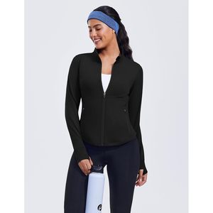 Women's Cropped Workout <b>Jacket</b> <b>Lightweight</b> Full Zip <b>Running</b> <b>Jacket</b> Comfy Slim Fit Athletic <b>Jacket</b> With Thumb Holes - Product Image 5