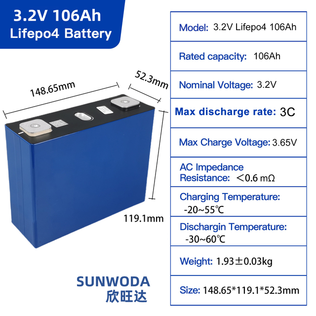 106Ah LFP Lifepo4 Battery Cell 3.2V Deep Cycle 2000 Times Strong Power Battery Energy Storage Battery Cell