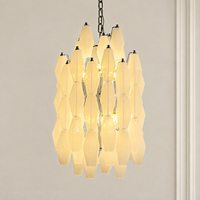 Lustre en verre artistique prismatique médiéval français, blanc cassé, style vintage géométrique, pour villa, salon, salle à manger, hall d'entrée