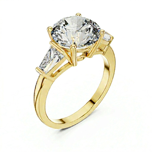 Anillo de Compromiso de 3 Piedras, Corte Redondo y Baguette, Oro Sólido, Diamante CVD Cultivado en Laboratorio - Product Image 1