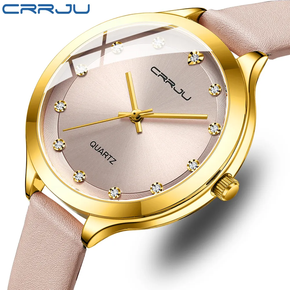 CRRJU Factory quartz movement leather strap Casual Women Watch Girls wristWatches Reloj de mujer