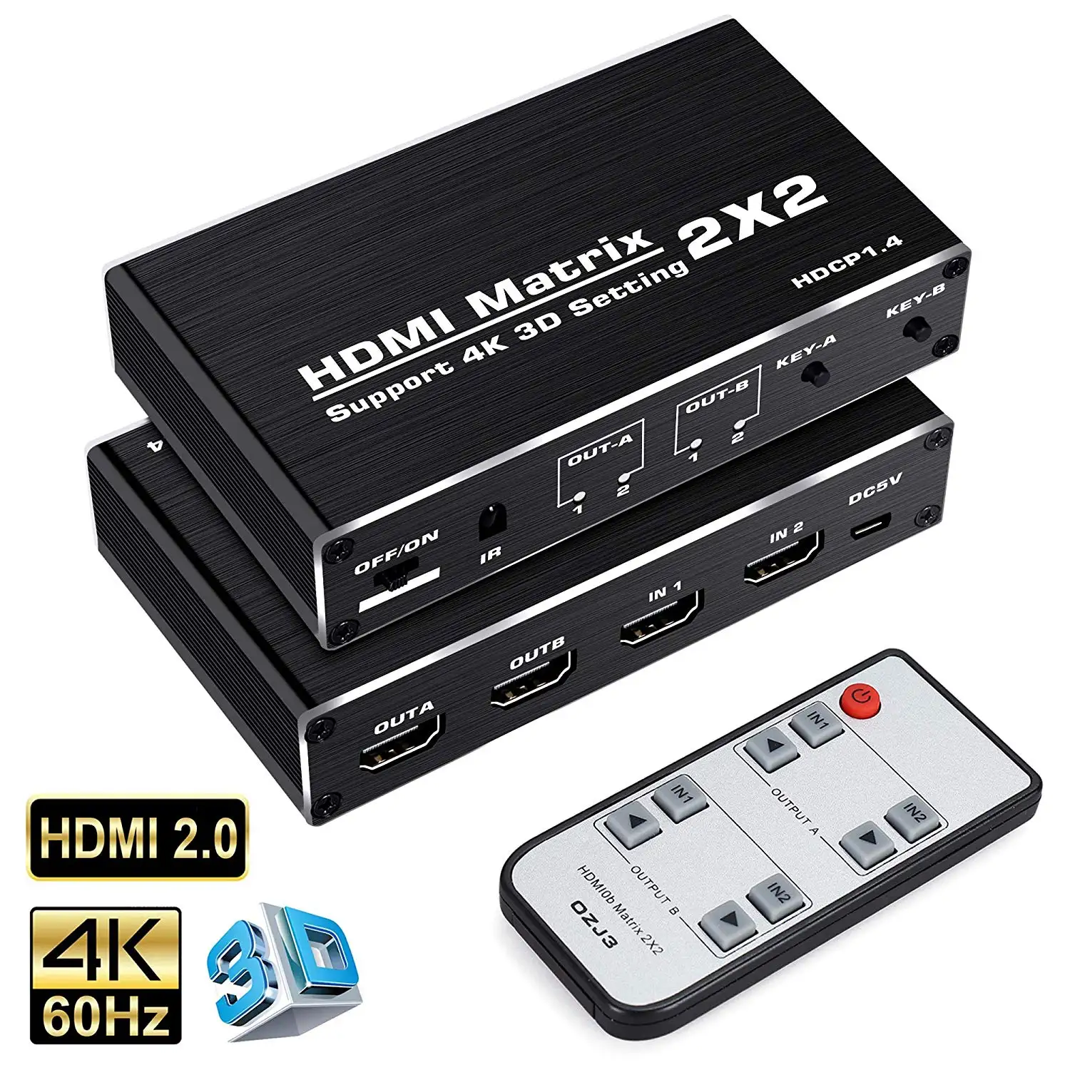 HDMI ma trận 2x2 4K 60Hz 3D HDMI chuyển Splitter 2 trong 2 ra YUV 4:2:0 HDMI 2.0 Ma Trận Switcher 4K cho PS4 Pro Apple TV