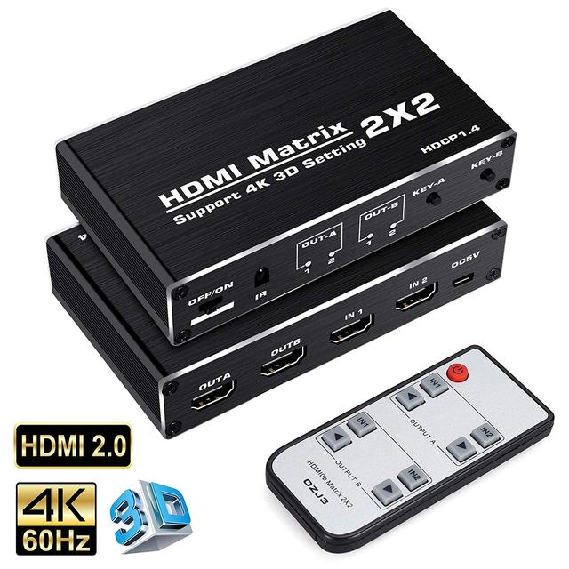 HDMI Matrix 2x2 4K 60Hz 3D HDMI Switch Splitter 2 in 2 Out YUV 4:2:0 HDMI 2.0 Matrix Switcher 4K for PS4 Pro Apple TV