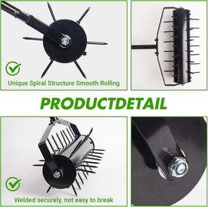 Aérateur <span class=keywords><strong>de</strong></span> pelouse à roulettes robuste - Rouleau à pointes avec long manche pour l'entretien des pelouses et des jardins - Product Image 4