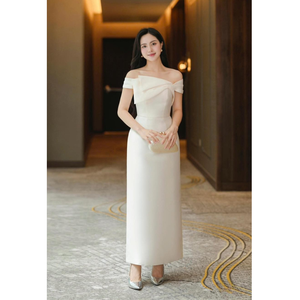 Levana Robe féminine crème légère à épaules dénudées pour femme | Robe mi-longue élégante | Fête, soirée ou tenue quotidienne - Product Image 5