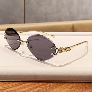 Frameless Oval <b>Sunglasses</b> Metal Frame Gold Color UV400 Protection Unisex Lightweight Style - Product Image 2