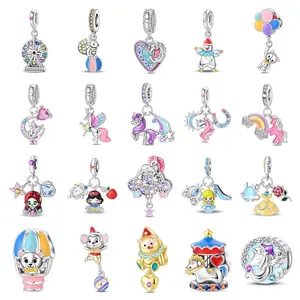 Pendentifs Perles DIY en Alliage d'Argent Zircon, Motifs Licorne, Princesse, Clown, Grande Roue, Exquis et Tendance pour Enfants, Bijoux de Luxe Léger, Cadeau - Product Image 1